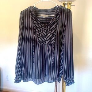 LOFT Black and White Striped Blouse